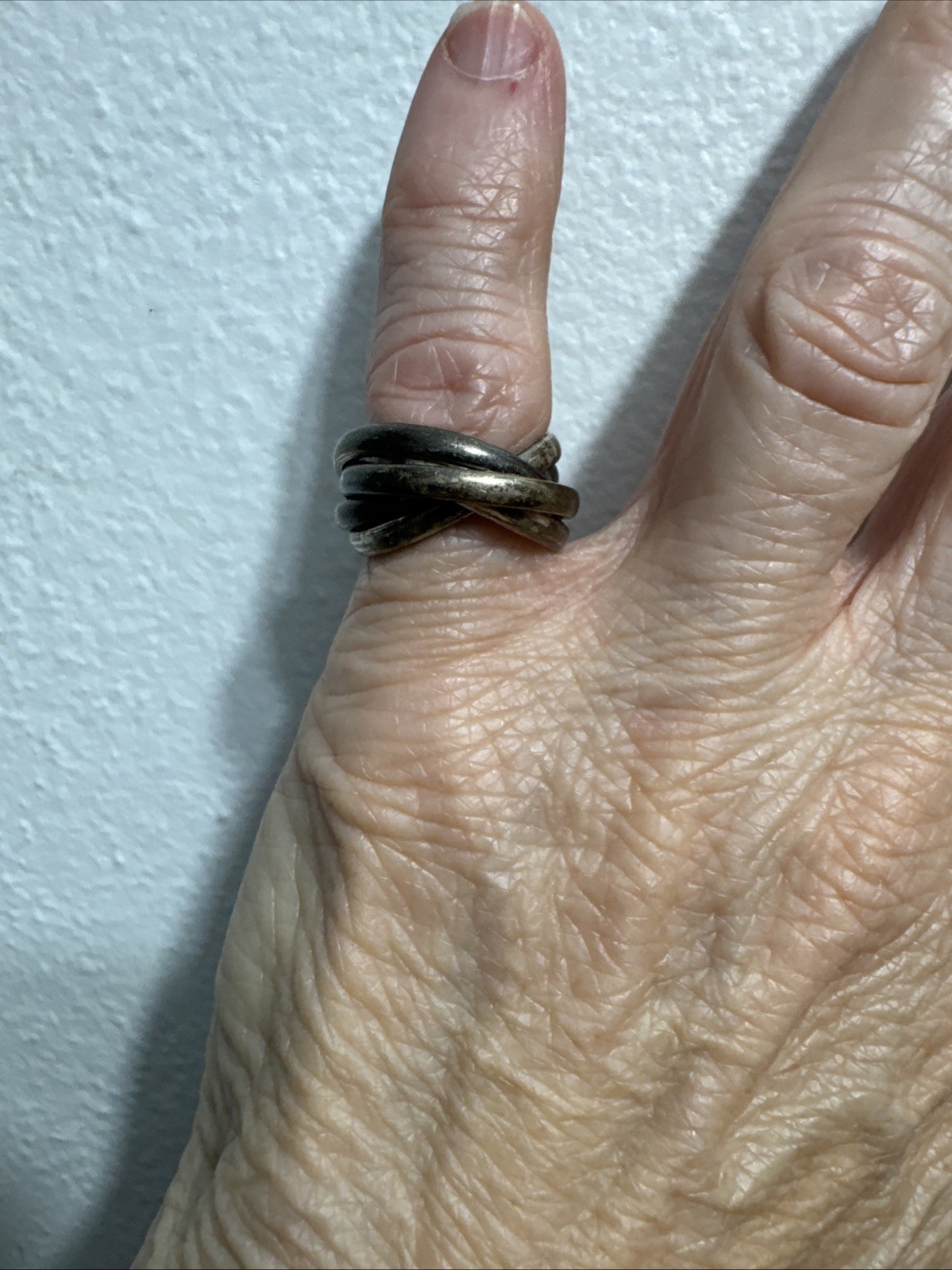 Vintage Chunky 5 Interlocking Sterling Silver Size 4.5 Band 8.6g Ring Tarnished