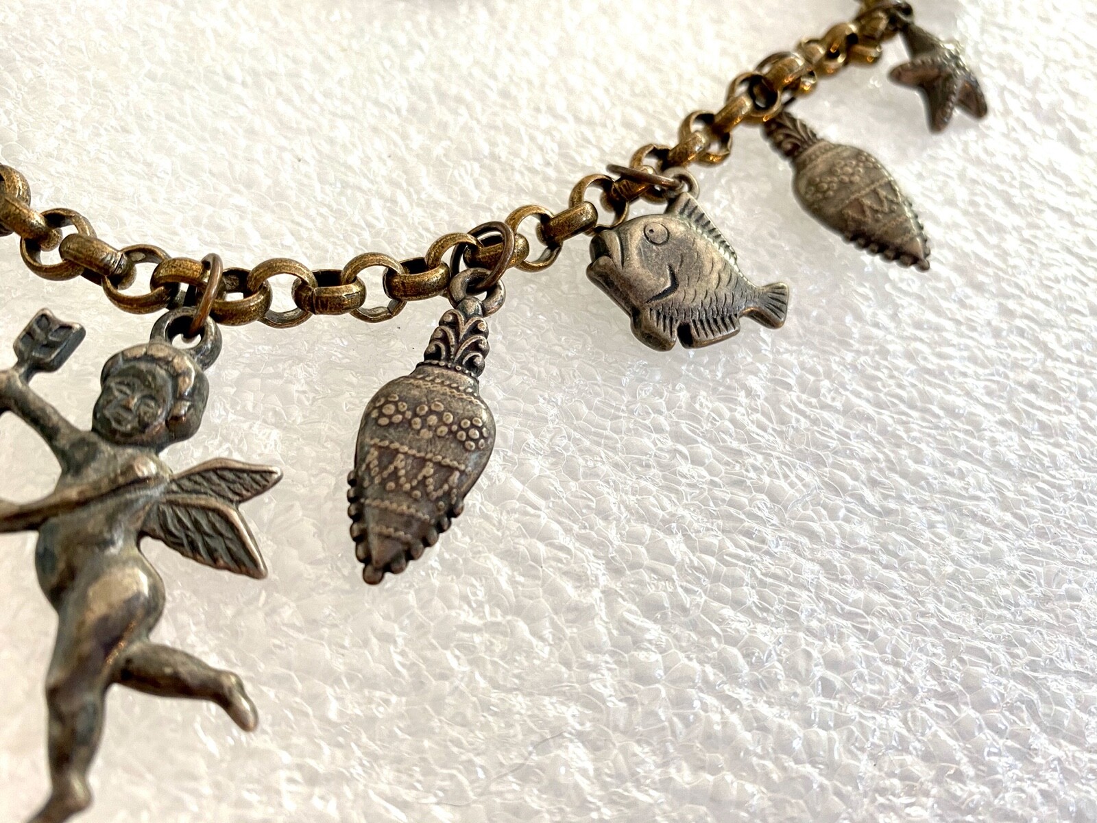 Vintage1960’s boho gipsy charms necklace – sea creatures & Cupid