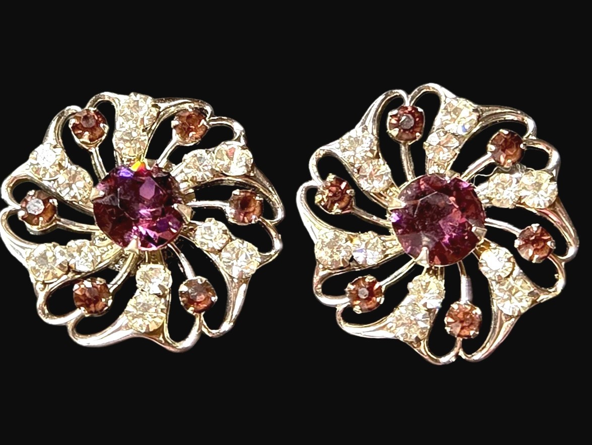 Gorgeous Purple And Clear Rhinestone Silverton Pierced Earrings See All Photos