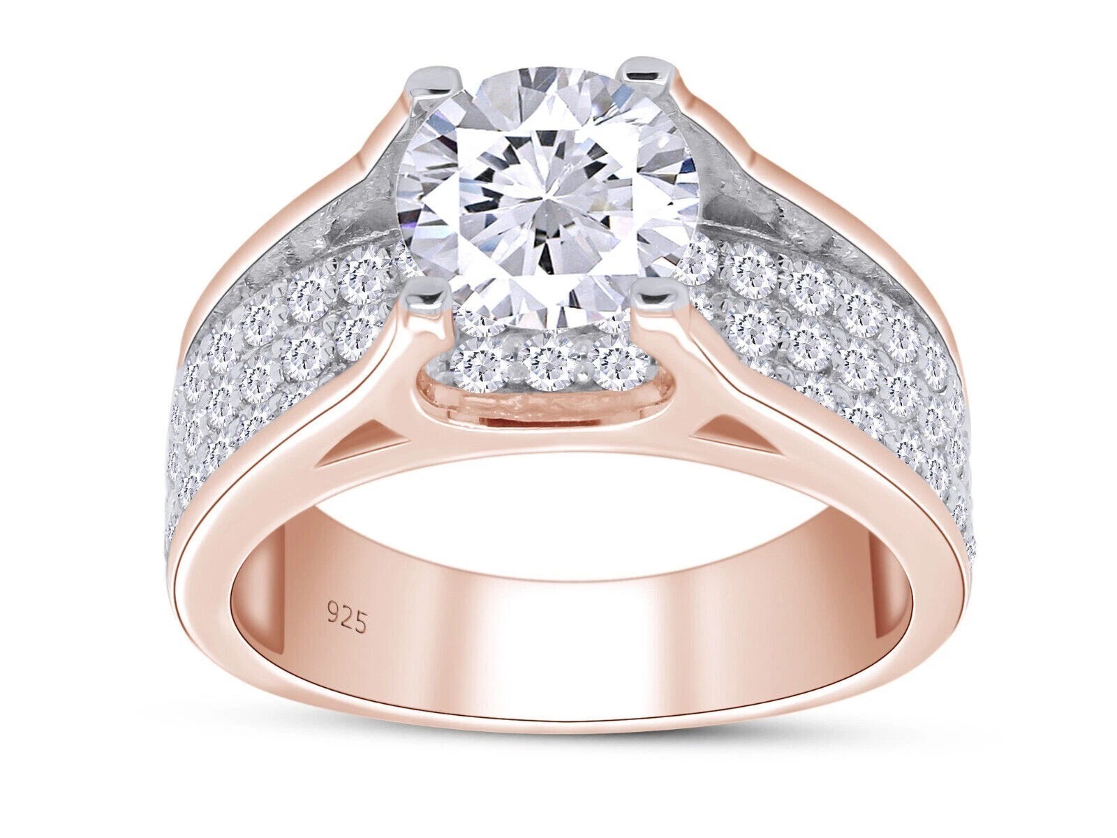 2.5Ct VVS1 Lab Created Moissanite Bridge Style Wedding 14K Rose Gold Finish Ring