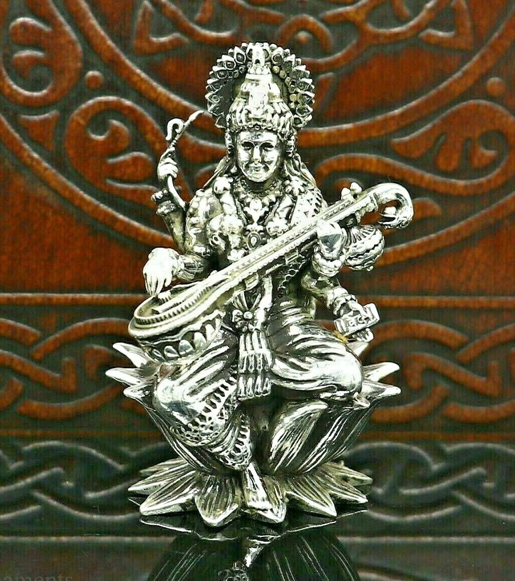 925 sterling silver Goddess Saraswati statue, figurine, puja article art121