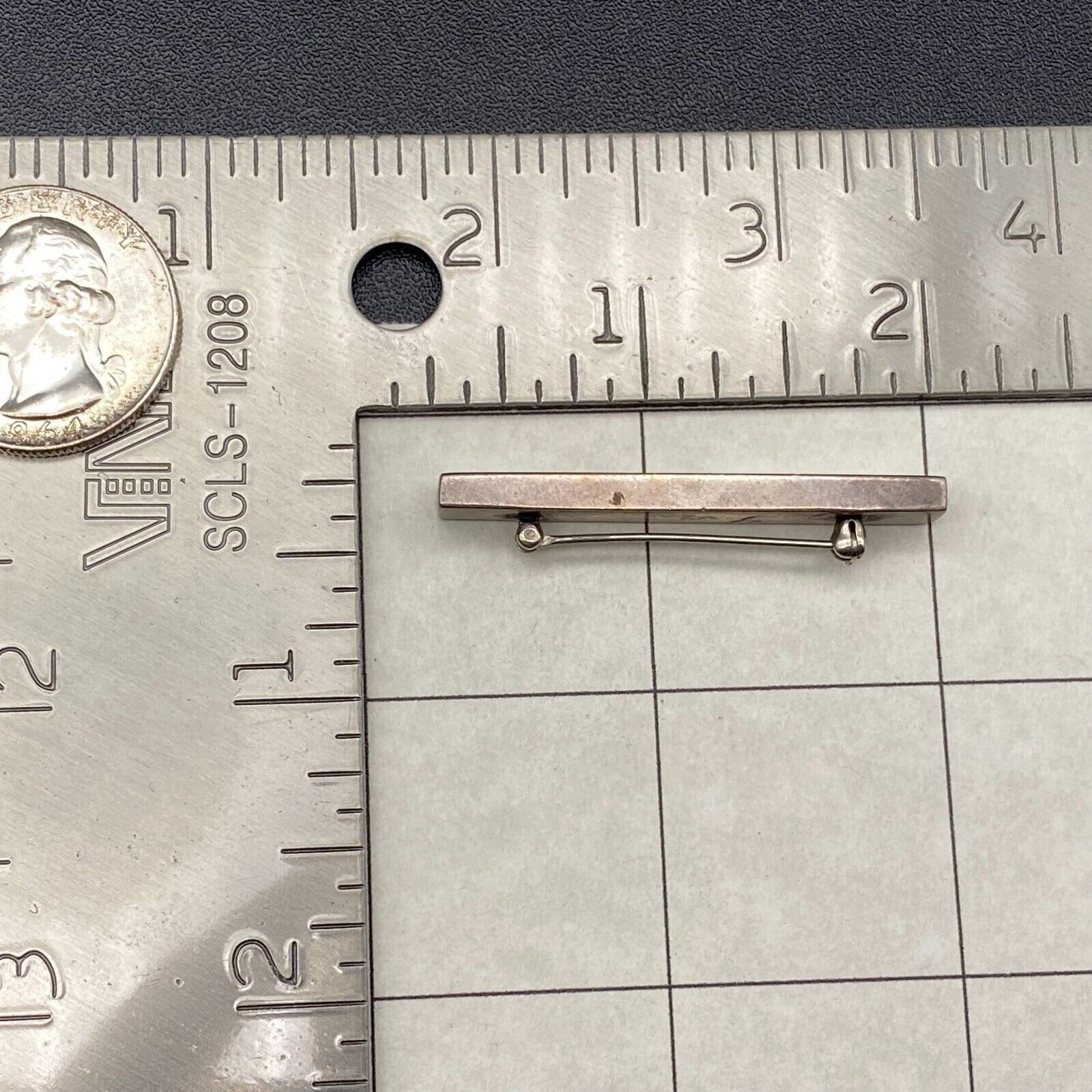 Vintage Modernist Minimalist Multiple Inlay Silver Bar Pin Brooch