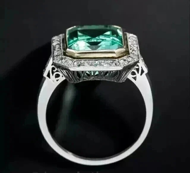 Vintage Art Deco Style 6.10Ct Lab Created Emerald & Diamond Wedding Silver Ring