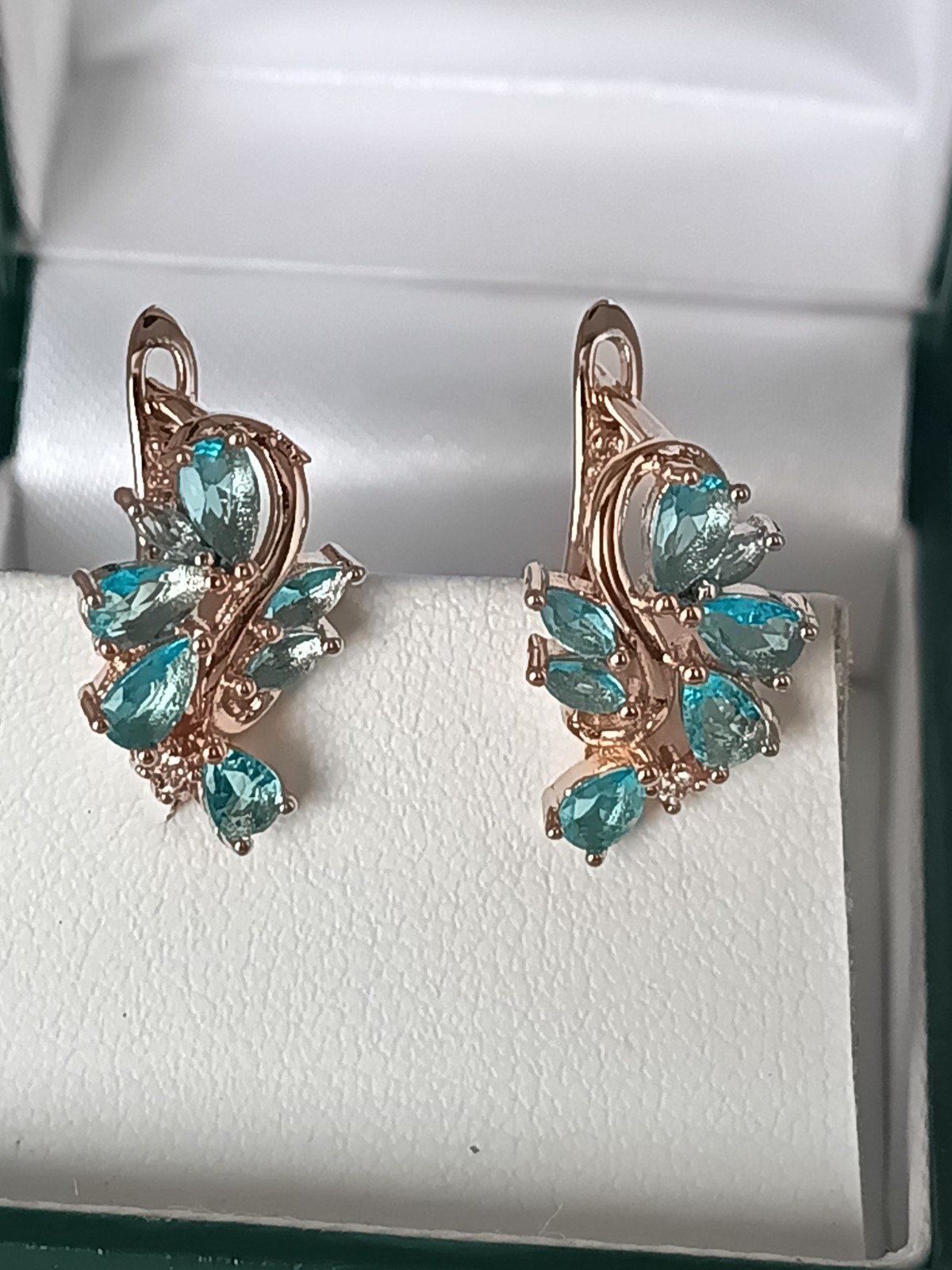 Vintage 1990-s 14 Ct Rolled Gold Aquamarine Zircons Earrings – Hallmarked 585 RG
