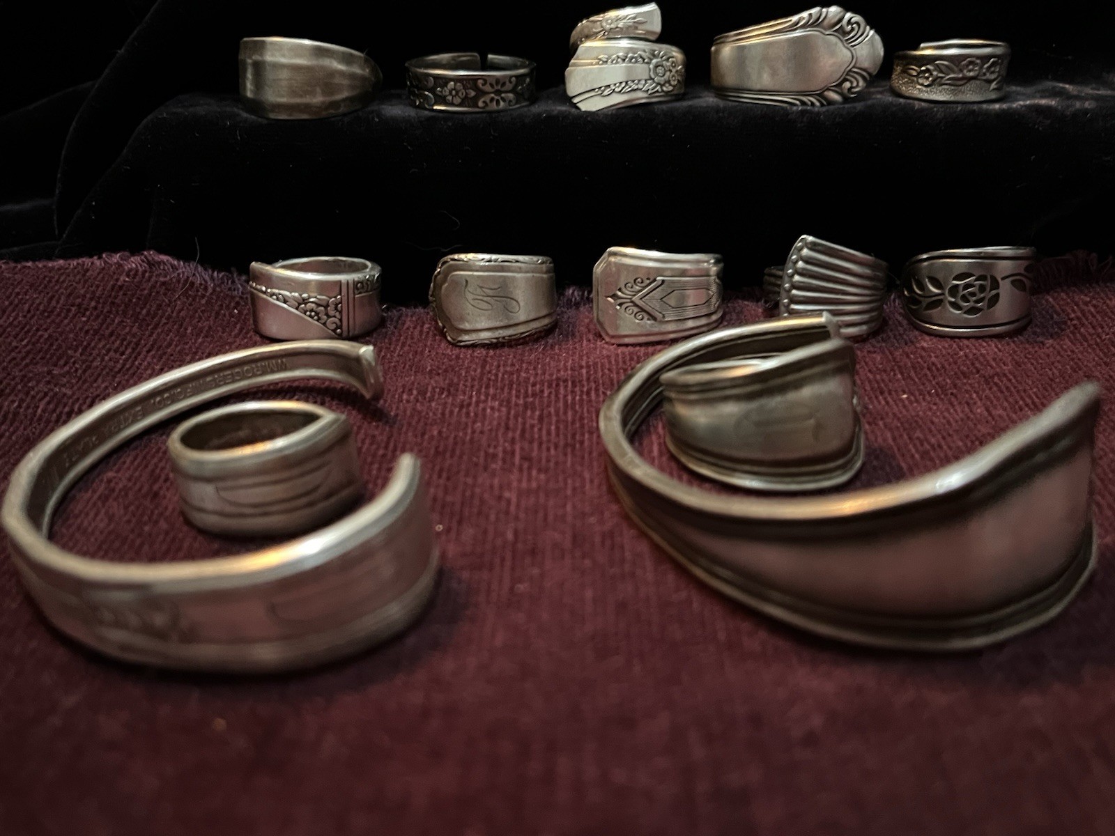 Spoon Ring & Bracelet Lot Of 24-Silver Plated & Stainless Steel Antique Deco