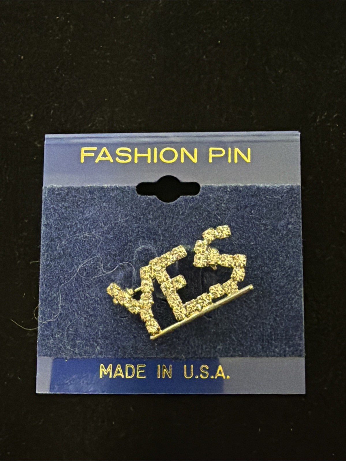 Rhinestone Gold Tone YES Brooch