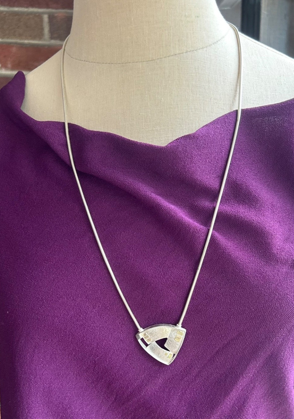 Vintage Anne Besse Shepherd Artisan Sterling Silver & 14K Pendant Necklace