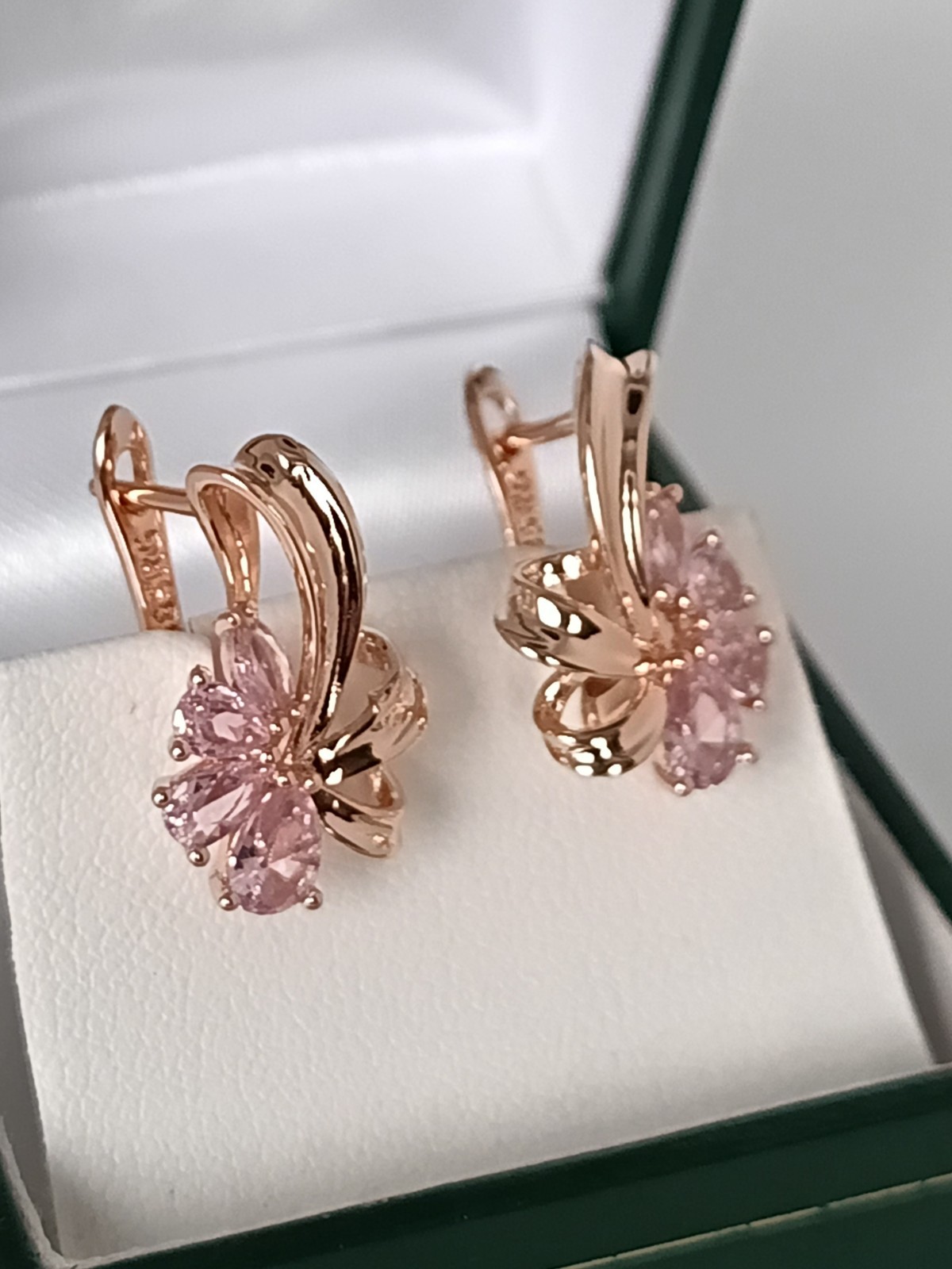 Vintage 1990-s 14 Ct Rolled Gold Pink Topaz Zircons Earrings-Hallmarked 585 RG