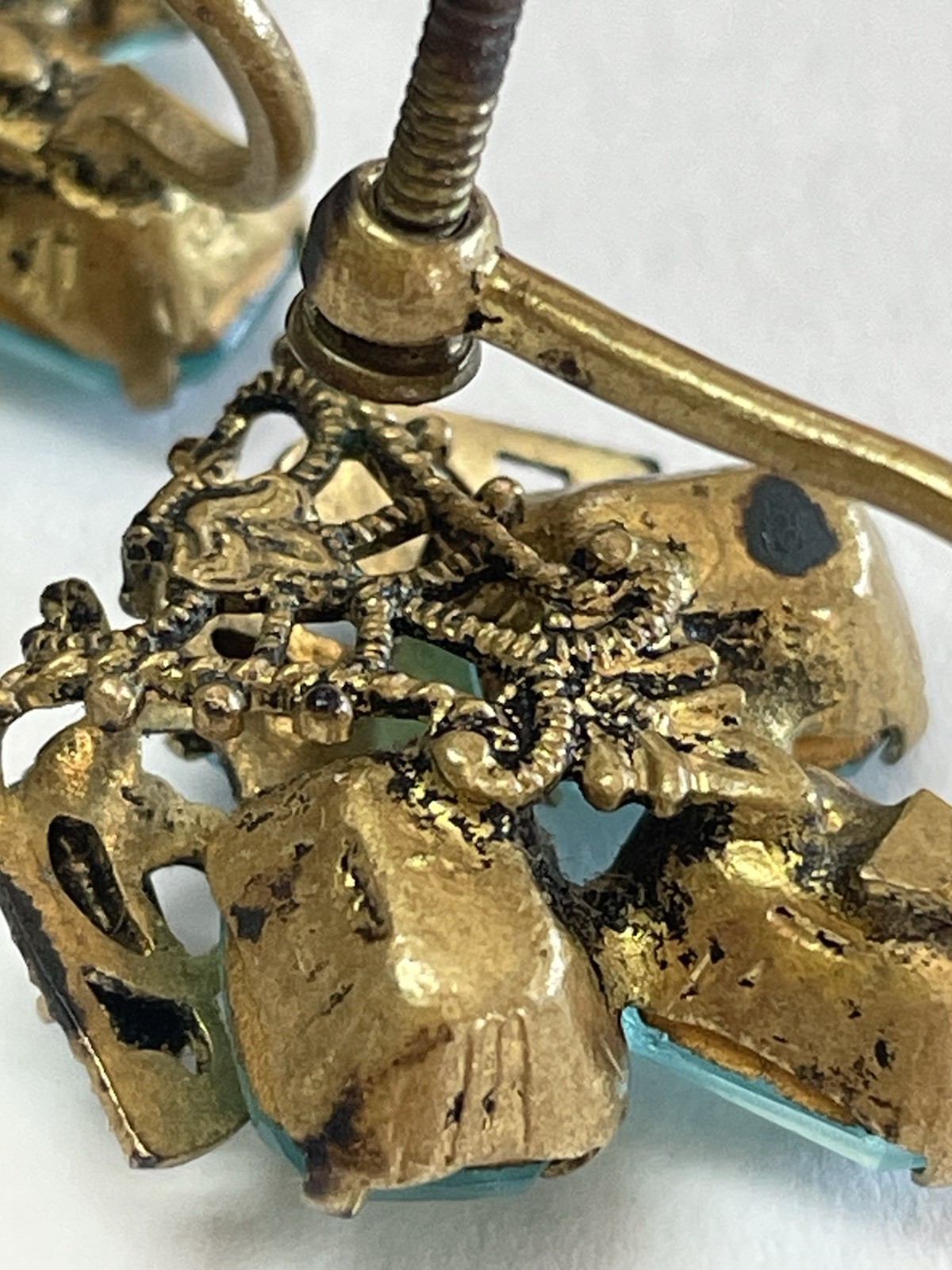 Antique Czechoslovakia Aqua Blue Screw Back Earrings. Art Deco