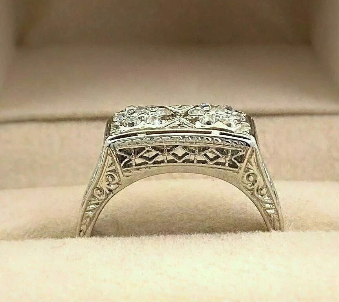 2.95Ct Art Deco Style Round Lab Created Diamond Filigree 14K White Gold FN Ring