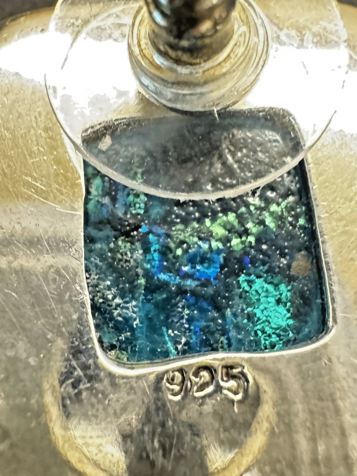 Vintage 925 Sterling Silver Dichroic Glass Earrings, Square Cushion.