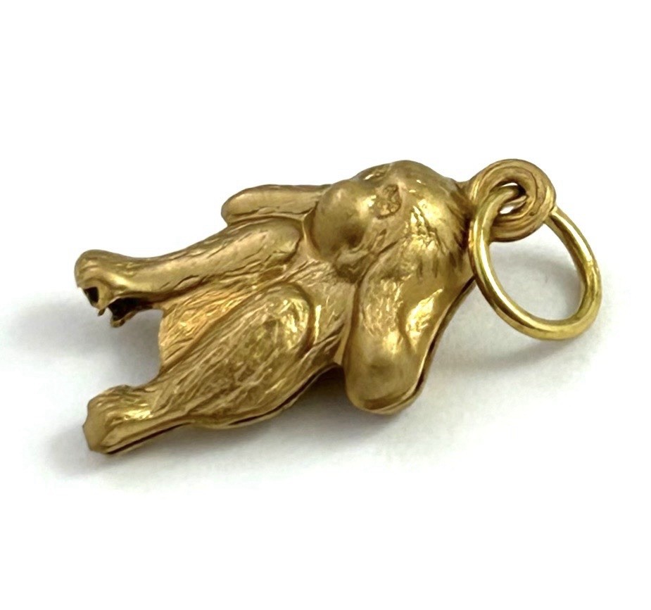 Vintage Charm Hear No Evil Monkey Necklace Pendant Puffy Brass Metal Jewelry