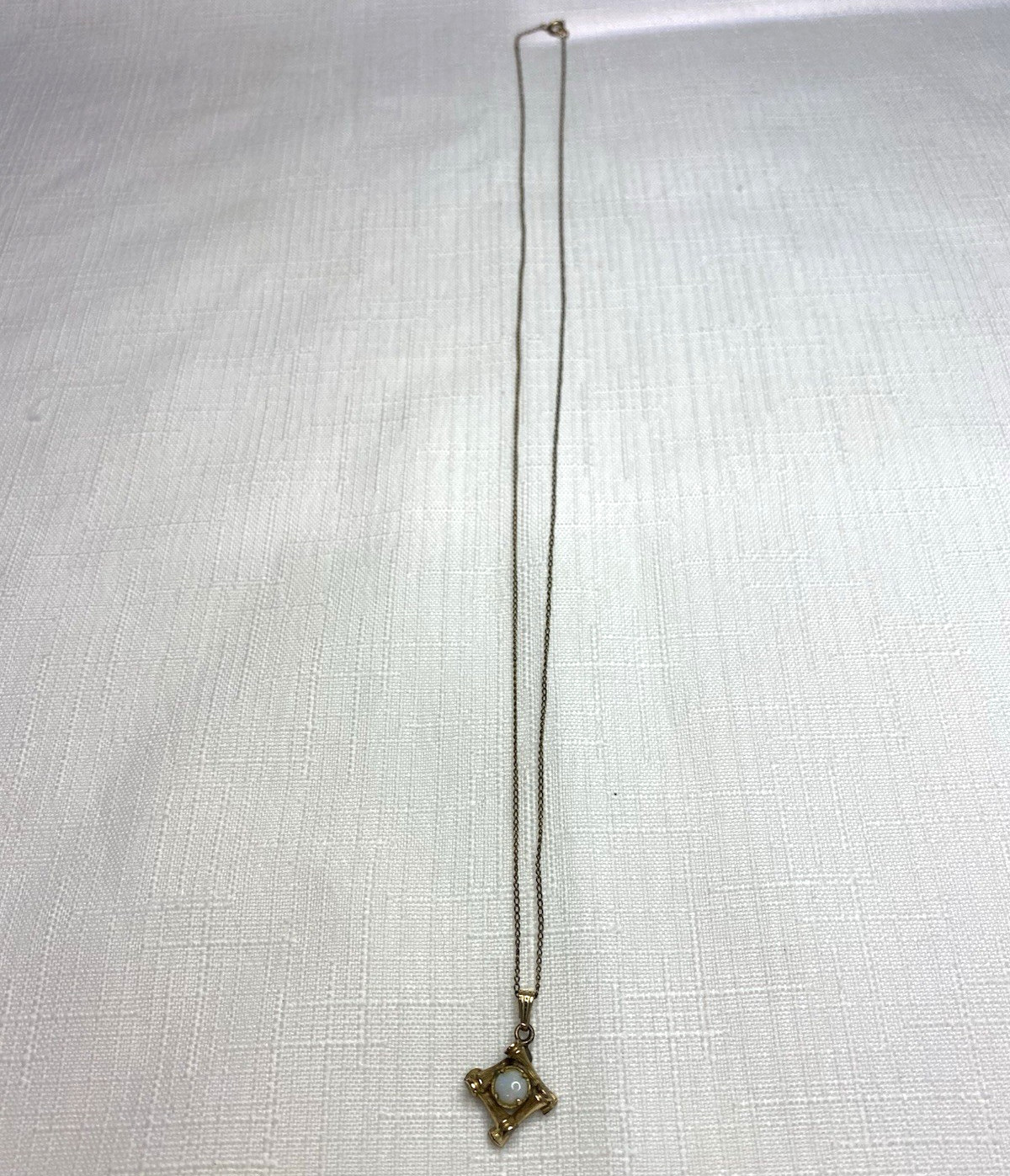 VINTAGE 12K GF Opal Pendant Necklace Bamboo Frame Gold Filled 22in Chain