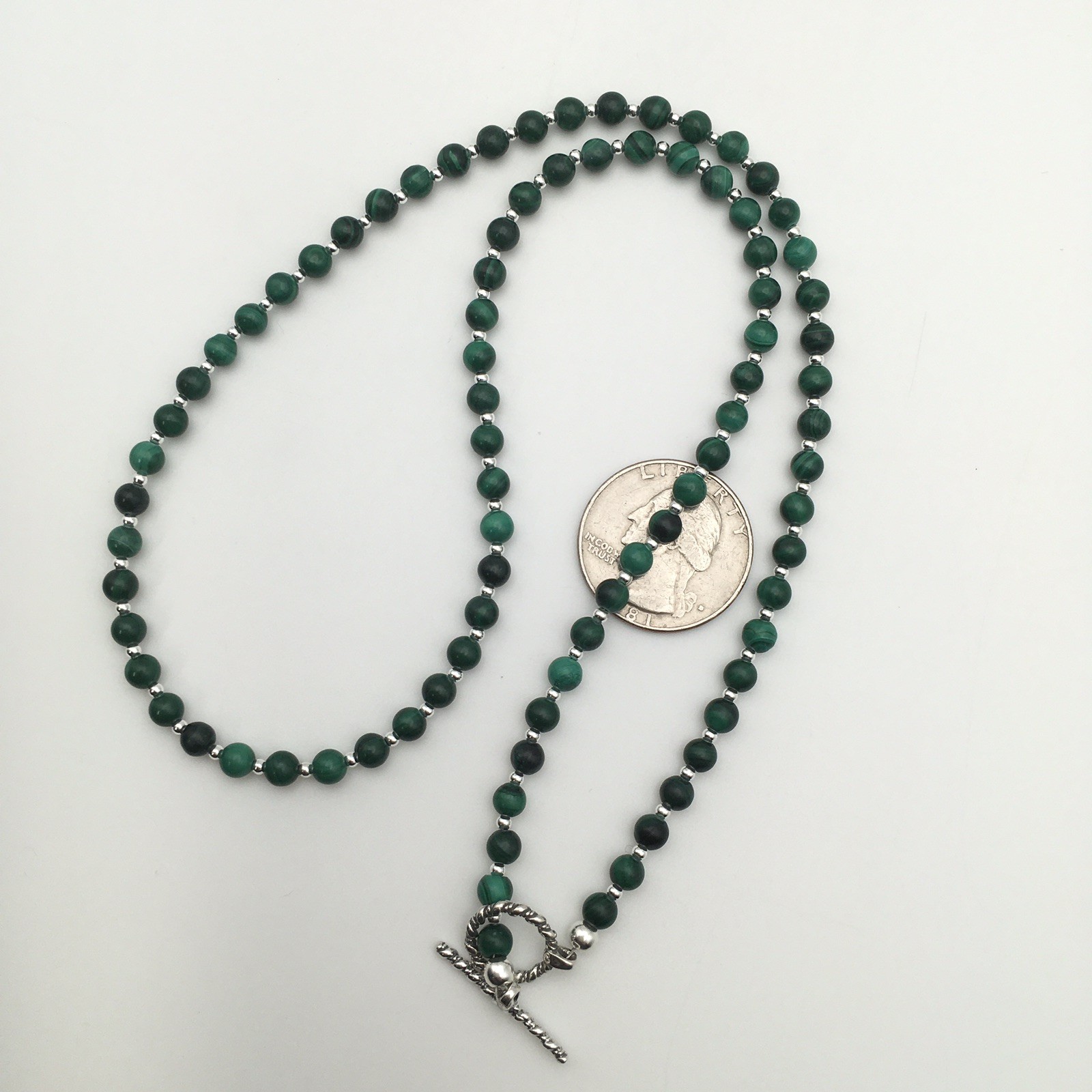 Silver Schark Handmade Sterling Silver & Green Malachite Necklace 21″ #97