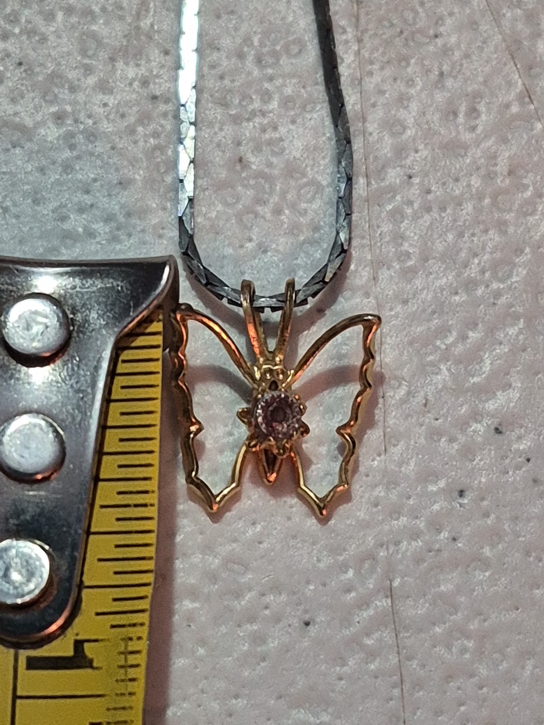 VTG Butterfly Open Work Pendant W/Diamond Chip Goldtone Necklace-*READ*