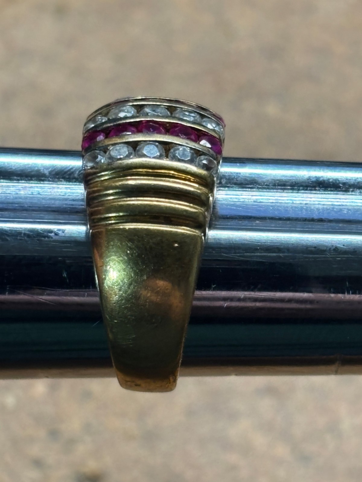 Vtg DBJ DEE BERKLEY Jewelry 925 sterling silver gold RUBY & CZ men’s RING size 8