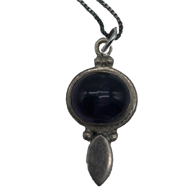 Sterling Silver Large Oval Purple Amethyst Vintage Pendant Necklace 26”