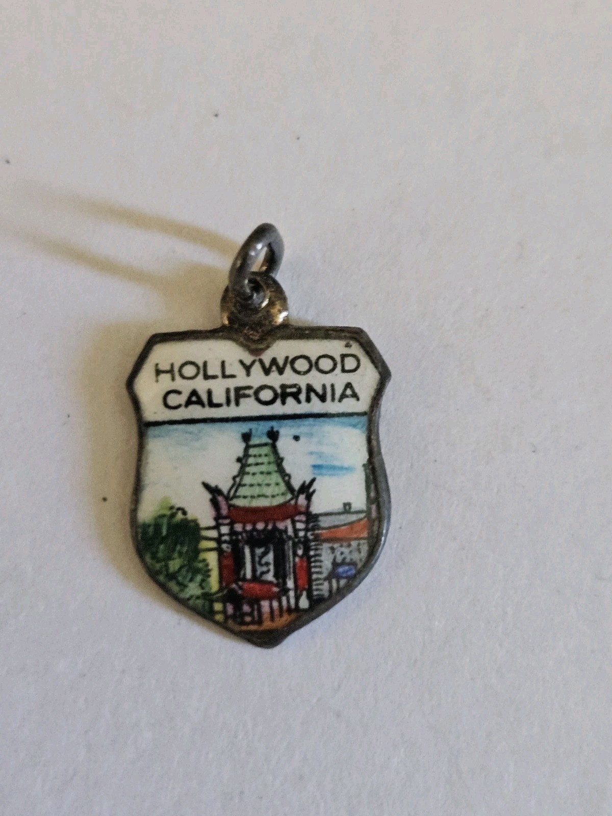 Vintage Silver Tone Hollywood California Shield Travel Charm Made In Germany