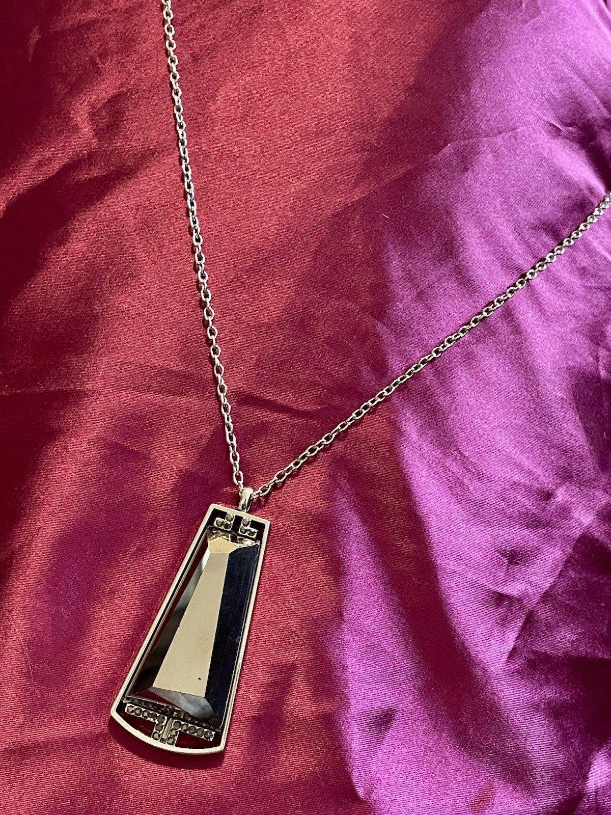 Long Hematite Art Deco Necklace, 34 Inches