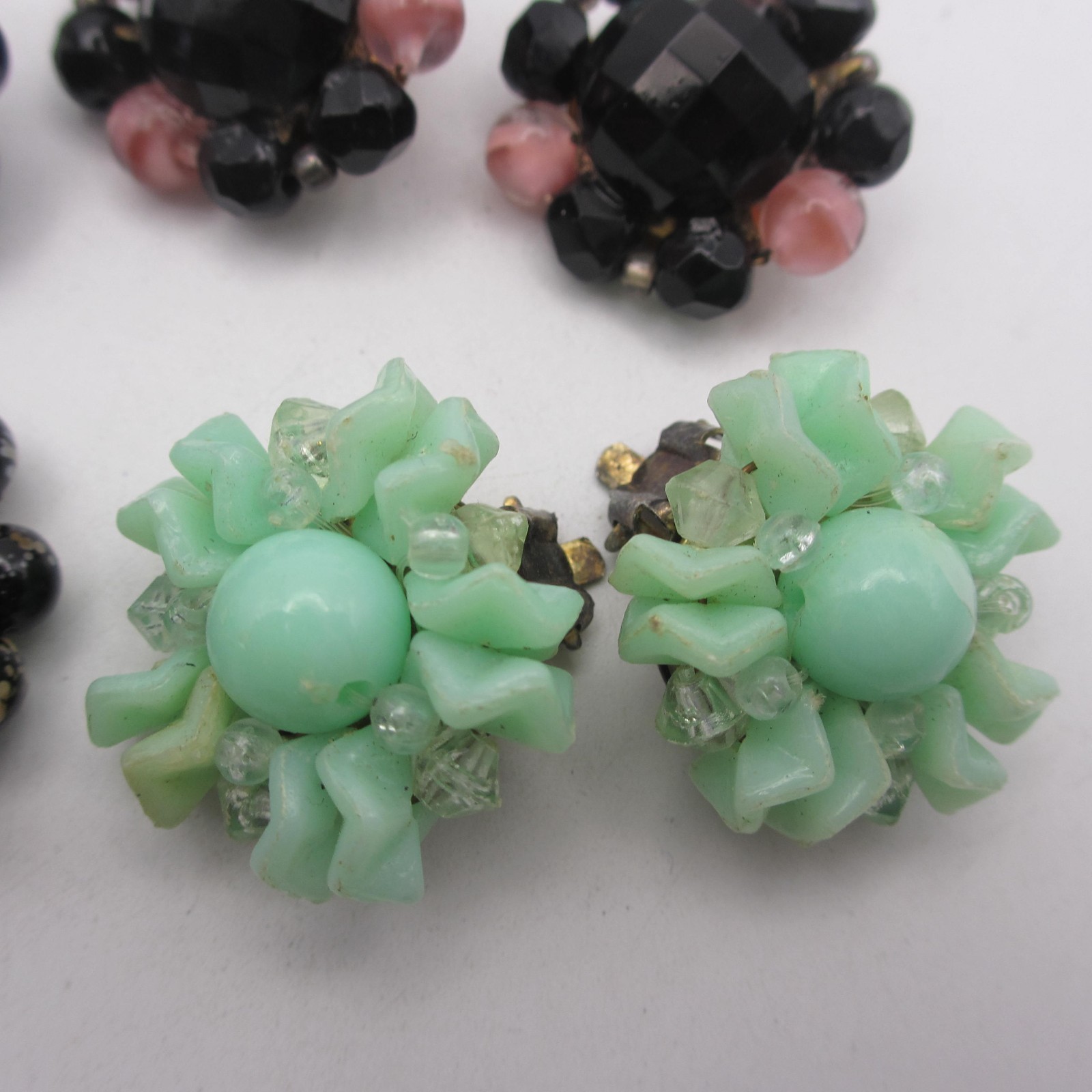 Vintage Cluster Beaded Earrings 6 Pair Hong Kong Japan Western Germany Clip Ons