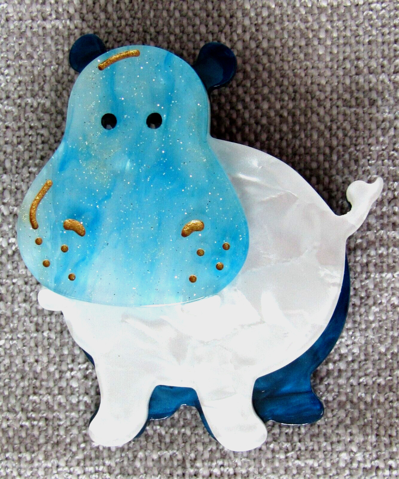 Hippopotamus Hippo Acrylic Brooch Pin Blue/White Excellent Quality — Style #1
