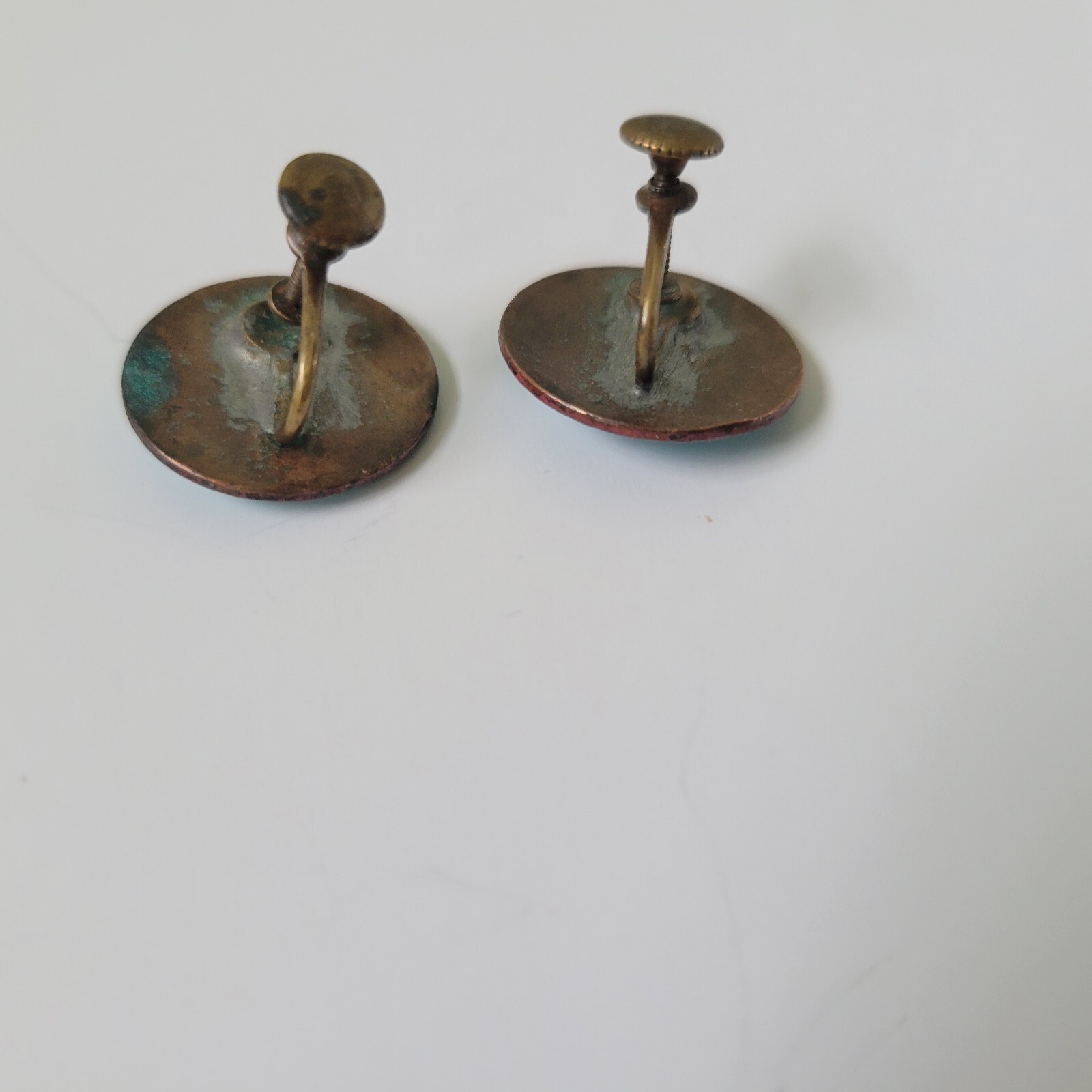 Vintage Copper and Enamel Screwback Earrings Round Turquoise Color .75 Inches