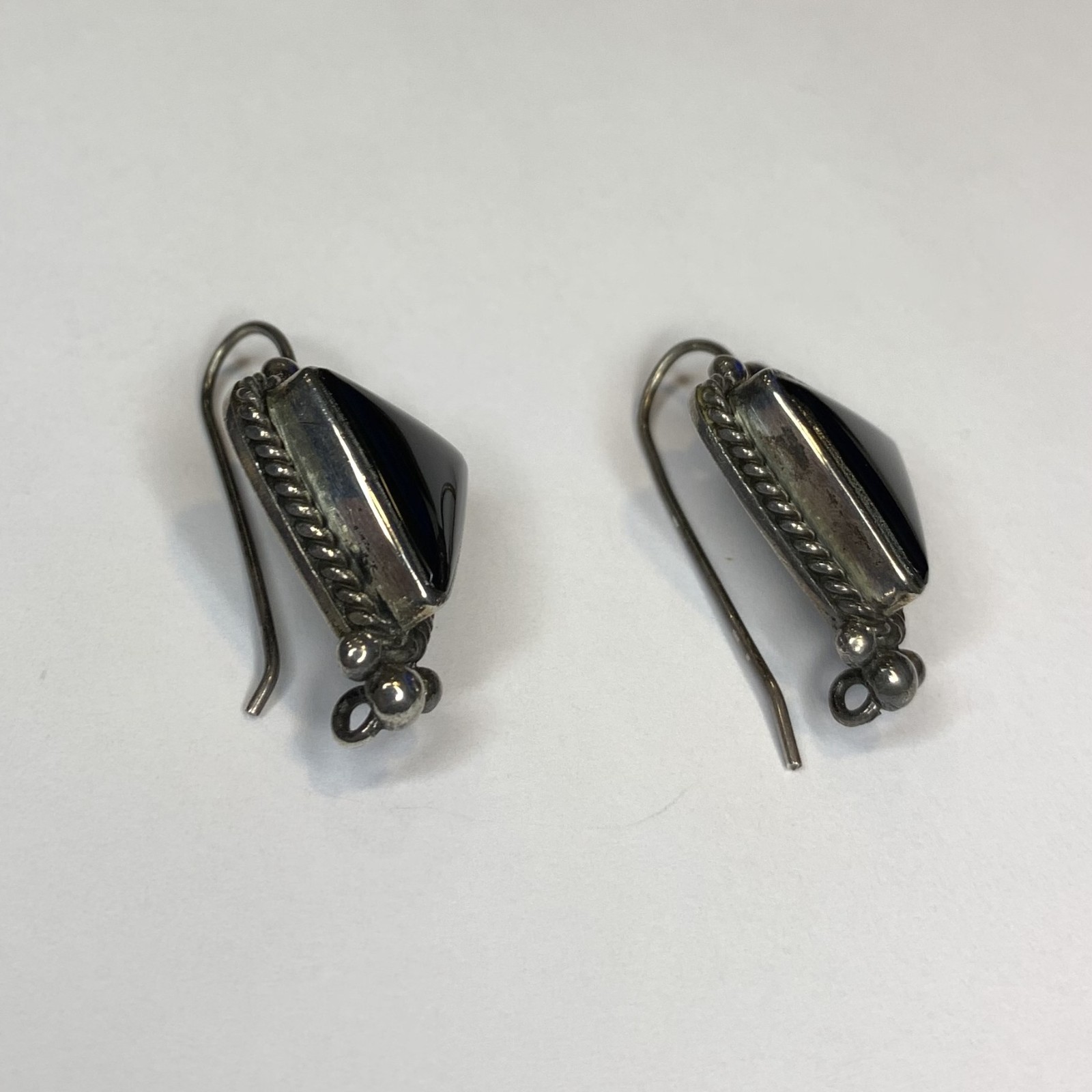 Vintage Handcrafted Sterling Silver Black Onyx Hook Earrings Southwest