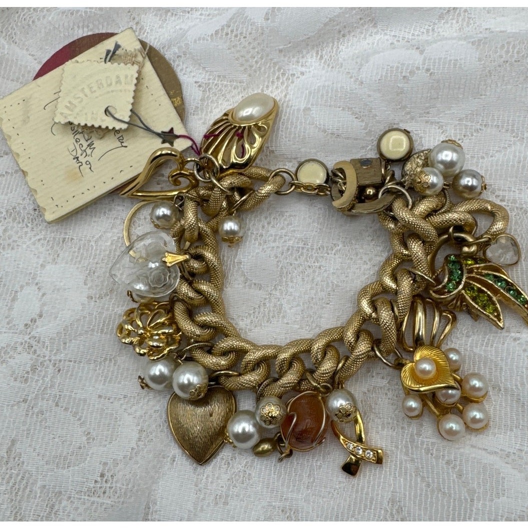 Artisan Crafted Repurposed Jewelry Charm Bracelet Upcycled Junk Loaded Style