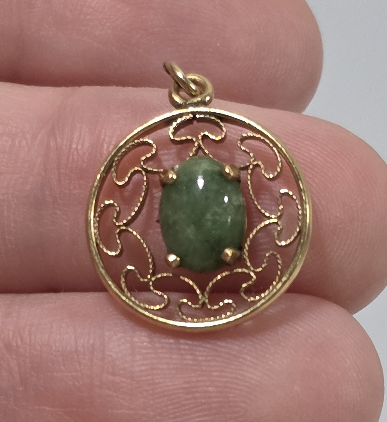 Antique Jade Pendant Signed V20 12KT GF