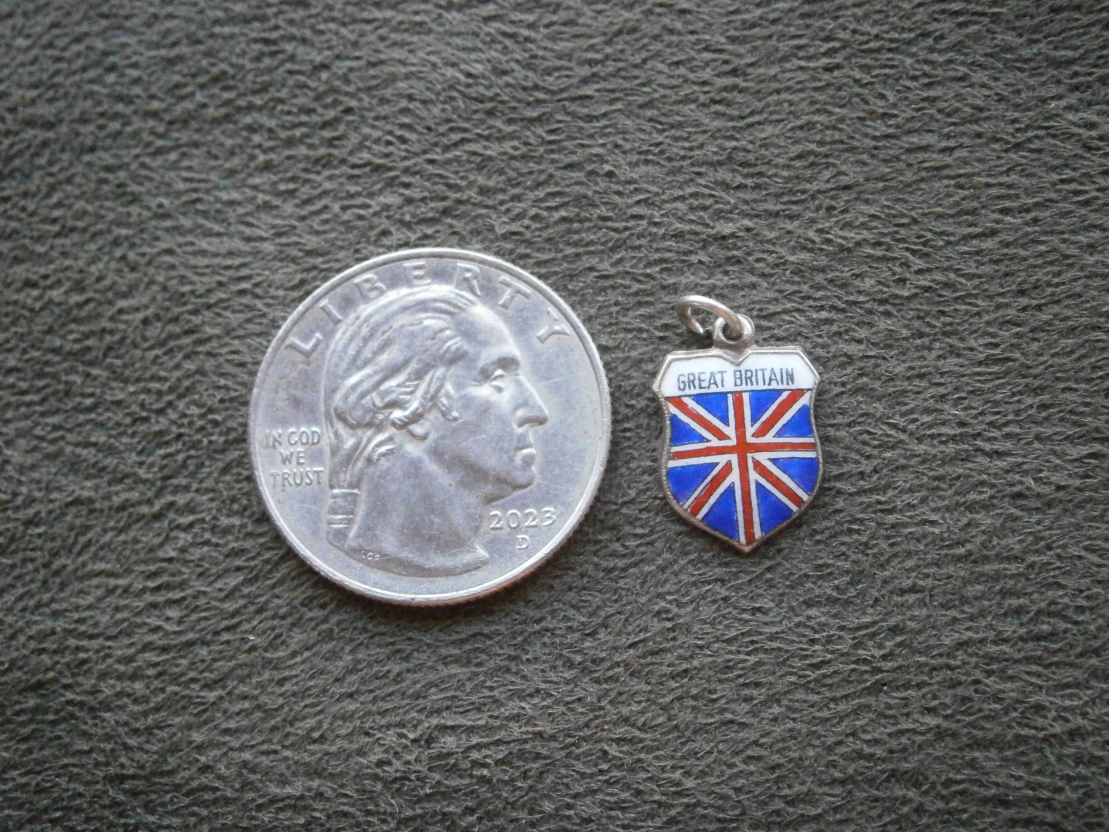 Great Britain Flag Vintage REU 800 Silver Enamel Travel Bracelet Charm Shield