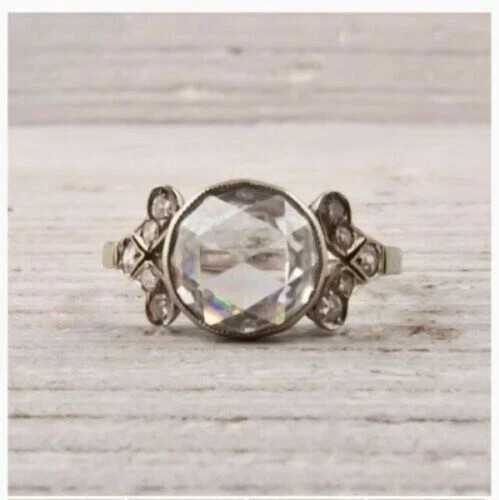 Vintage Art Deco Rose Cut Lab Created Diamond Wedding 925 Silver Ring For Her