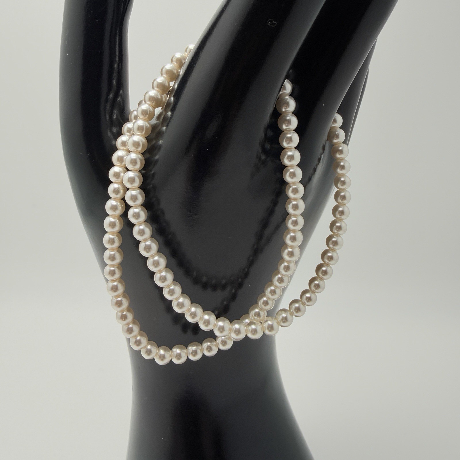 Y2K Faux Pearl Choker 15″ +2″ Ext 4.3mm 90s Choker Necklace Sterling 925 Clasp