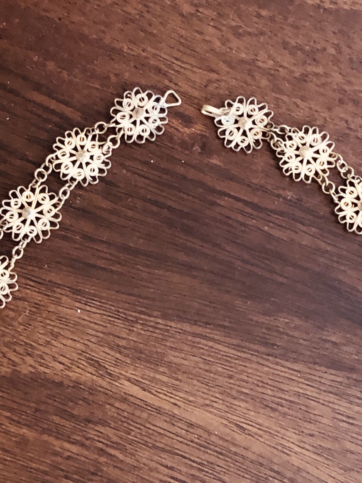 Vtg Intricate filigree Wire Vermeil Gilt Brass Dangled Necklace/Bracelet Set