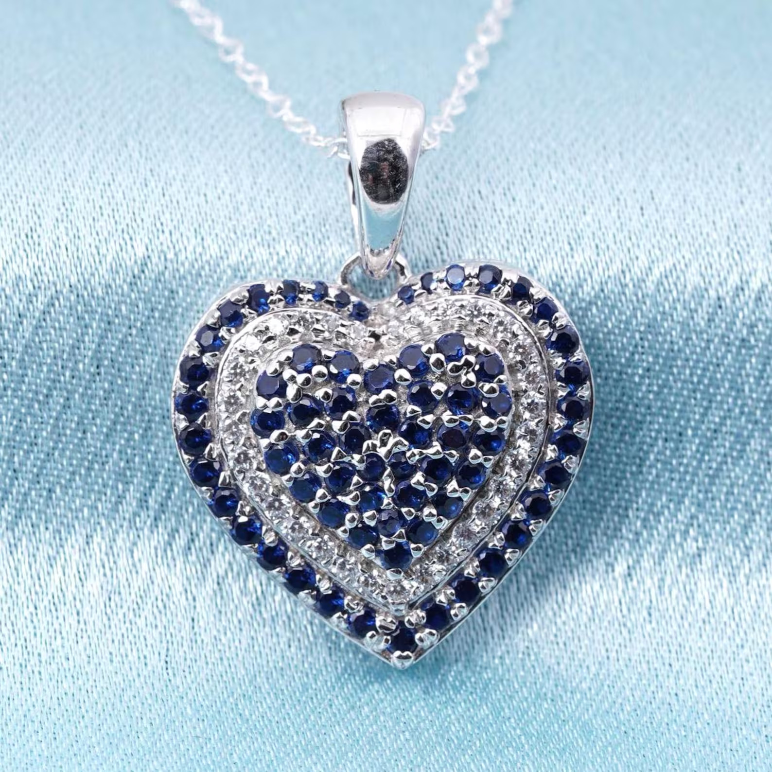 Blue Sapphire Pendant Heart Shape Pendant 925 Sterling Silver Pendants Gifts