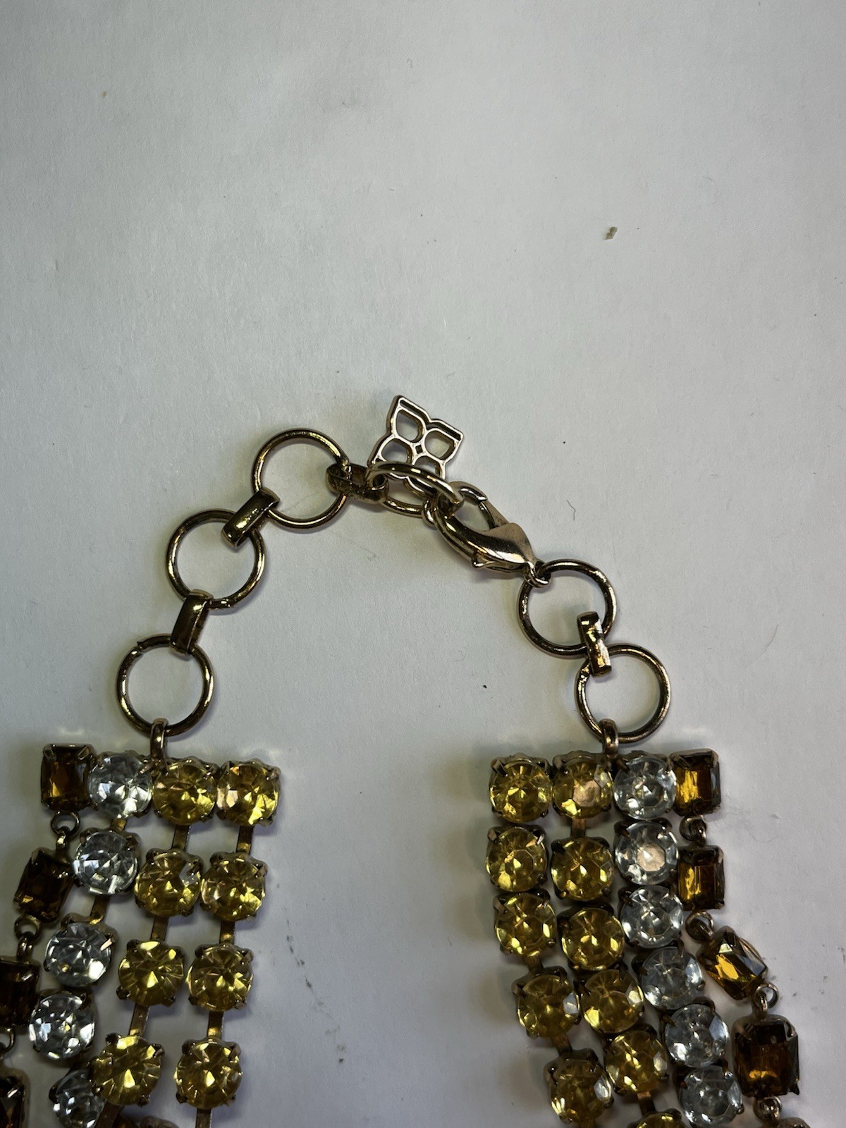 Spectacular Statement Gold Tone Bib Necklace 4 Strand Amber Smokey Clear!!!