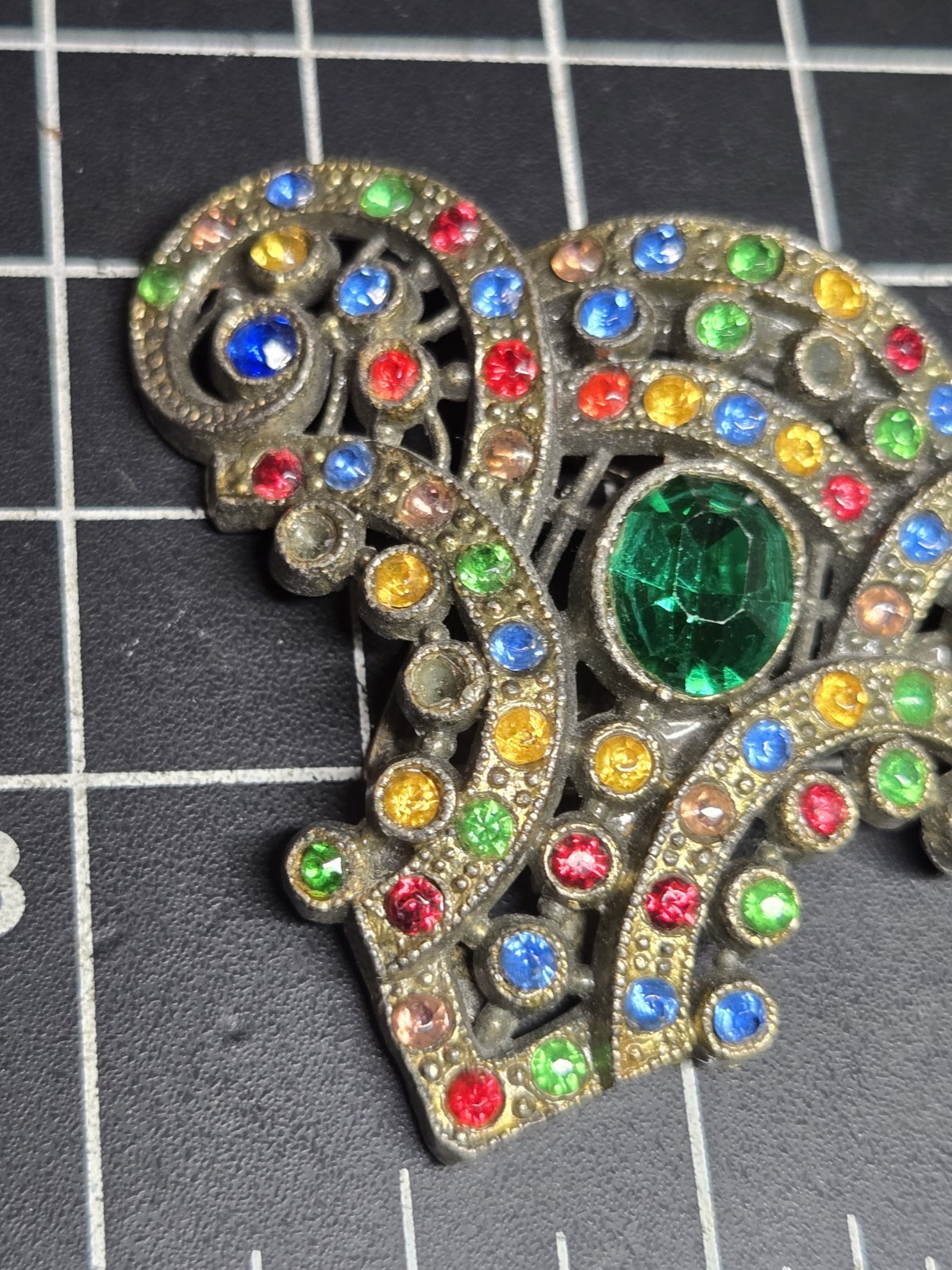 vtg multicolor dress clip rhinestone scraf jewelry antique signed LN little nemo