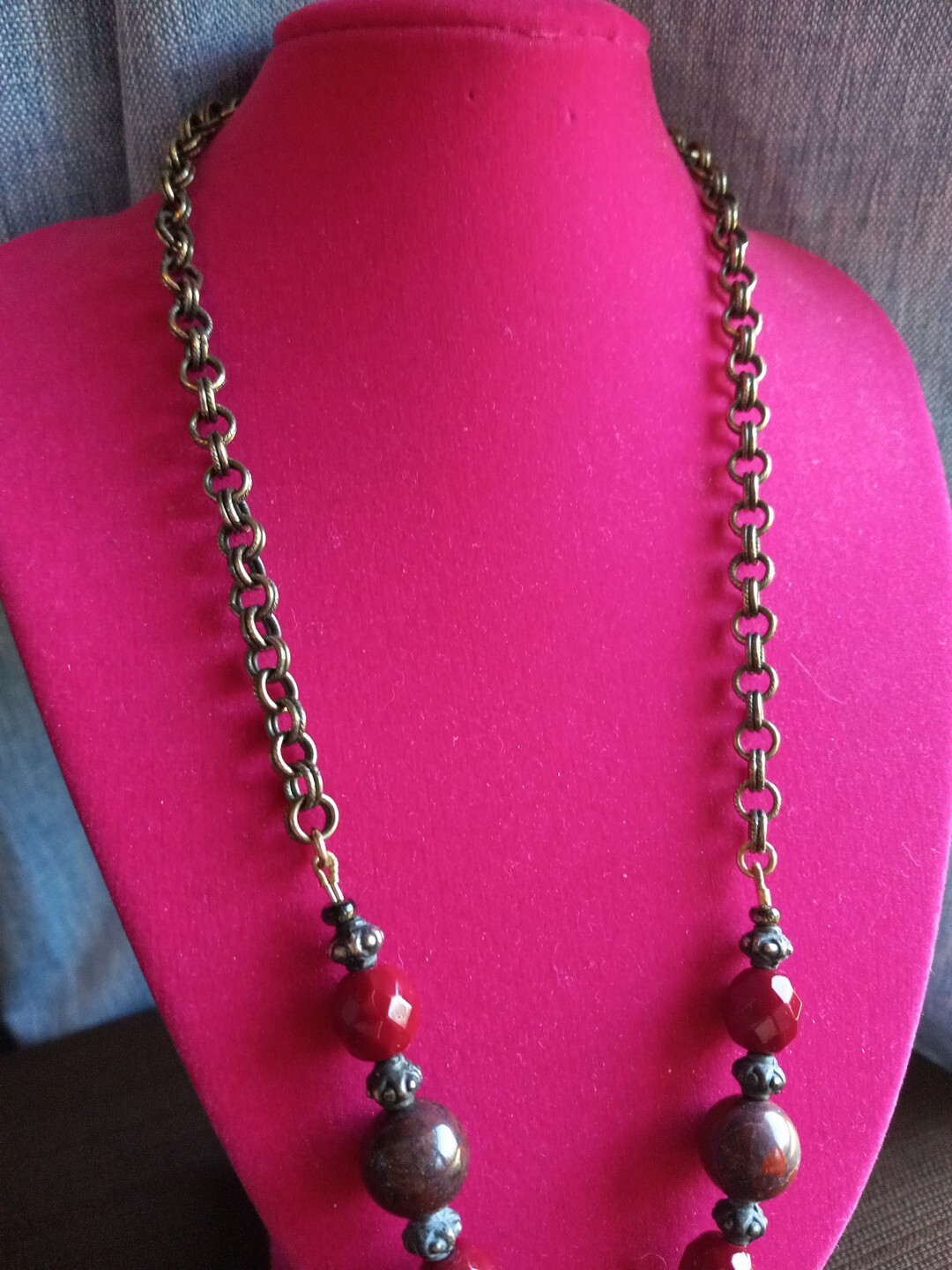 Rare Vintage Retired Grandmother Button Necklace ,Rhinestones, Marble Stones,…