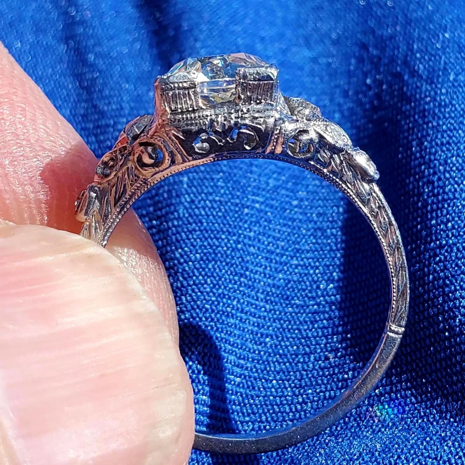 Original EARTH MINED DIAMOND Deco Engagement Ring 1.5 Antique Platinum Solitaire