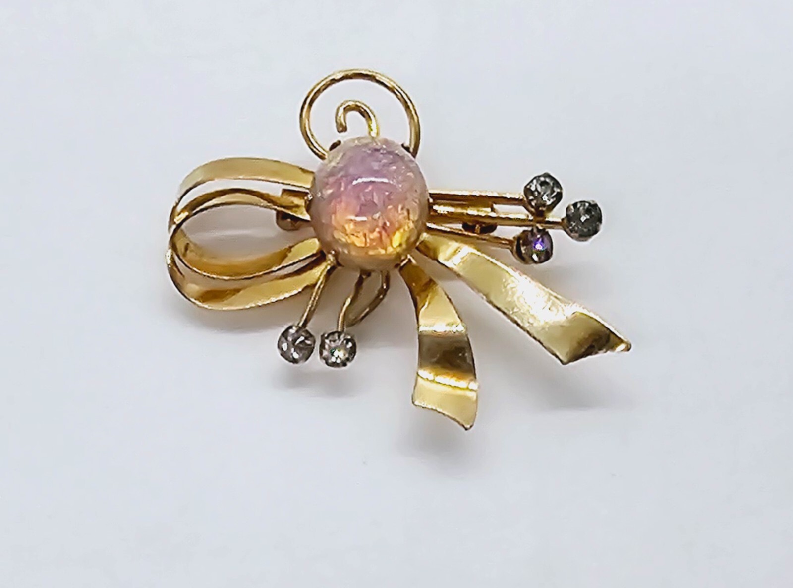 Opal Glass Brooch + Earrings +9 gr Van Dell 1/20th 12K Gold Fill Rhinestones Pin