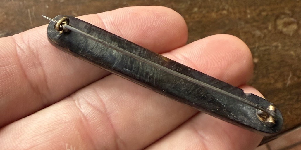 Antique Victorian French Jet Mourning Brooch Black Glass Bar Pin Gothic Memento