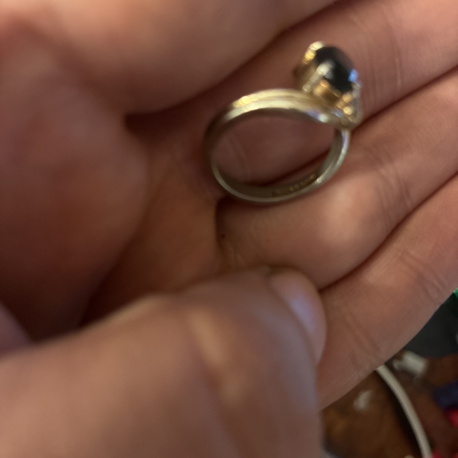 Vintage Gold Tone Ring With Blue Stone, Zircon?
