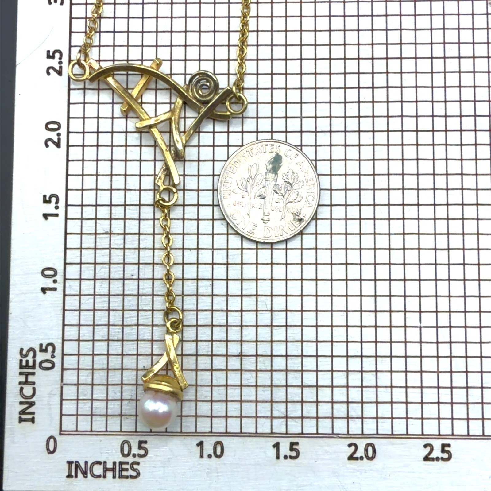 Vintage Yellow Gold Filled Freshwater Pearl Lavalier Necklace, 15 Inch, 5.5 gram