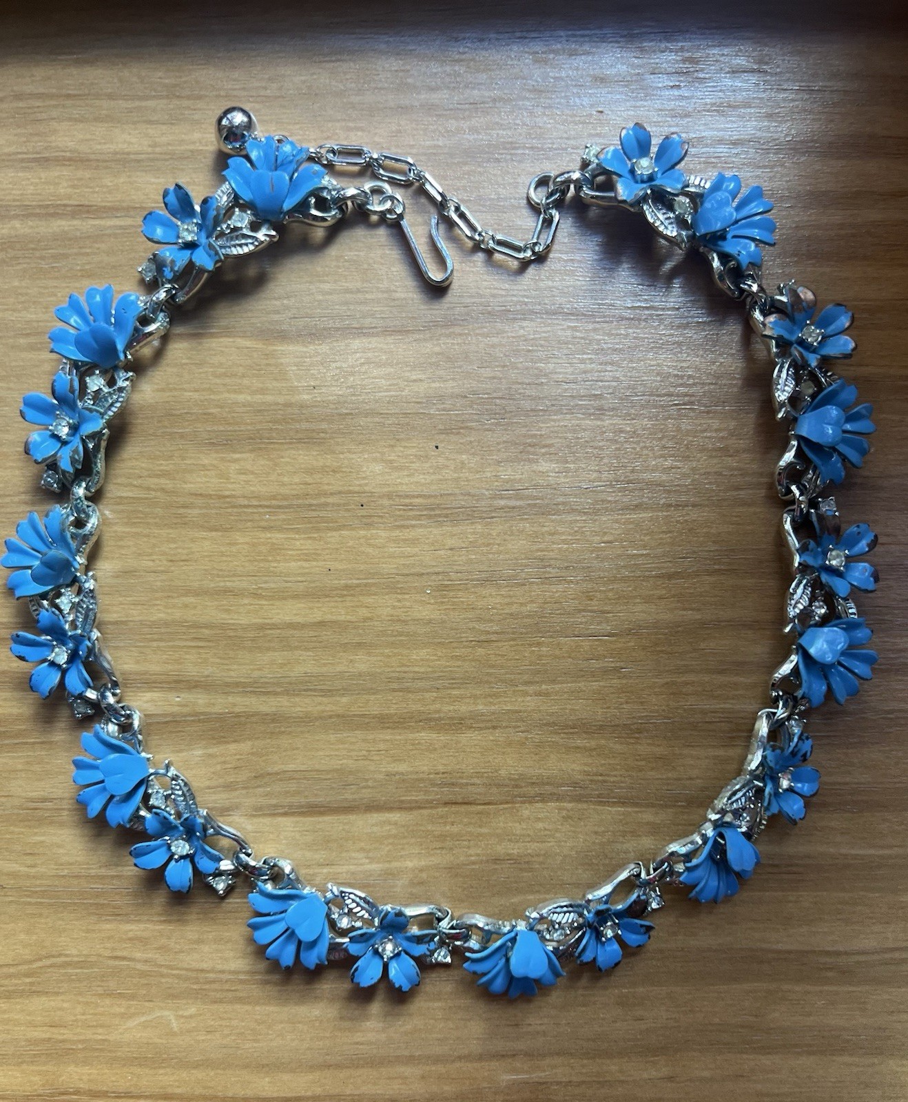 Trifari Mid-Century Turquoise Enamel Floral Choker Necklace; Signed; c. 1950-55