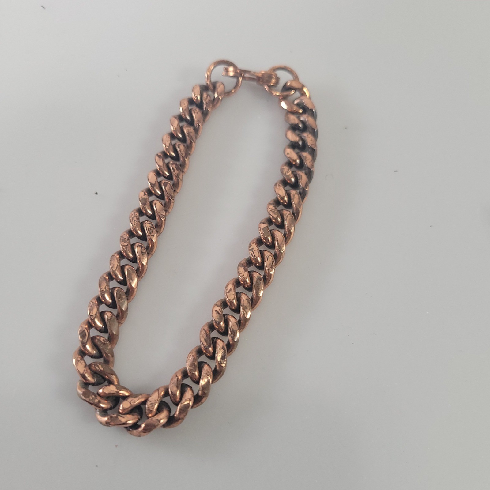 Vintage Solid Copper Curb Link Bracelet 8.5 Inch Unisex Chunky Cuban Chain Boho