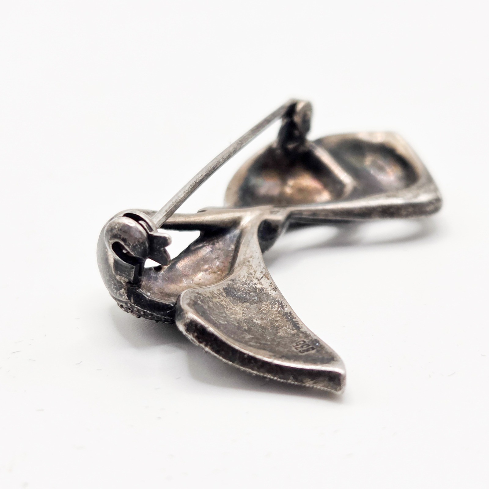 Vintage 835 Silver Marcasite Bow Brooch Art Deco Ribbon Pin European Silver