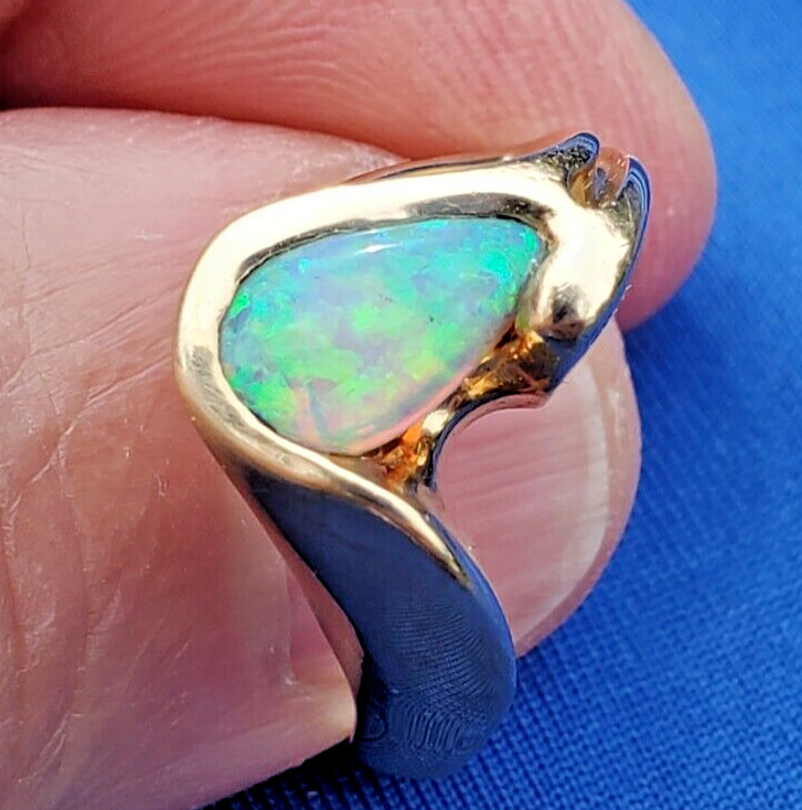 Original EARTH MINED OPAL Engagement Ring Sculptural Design Solitaire 14K GOLD 8