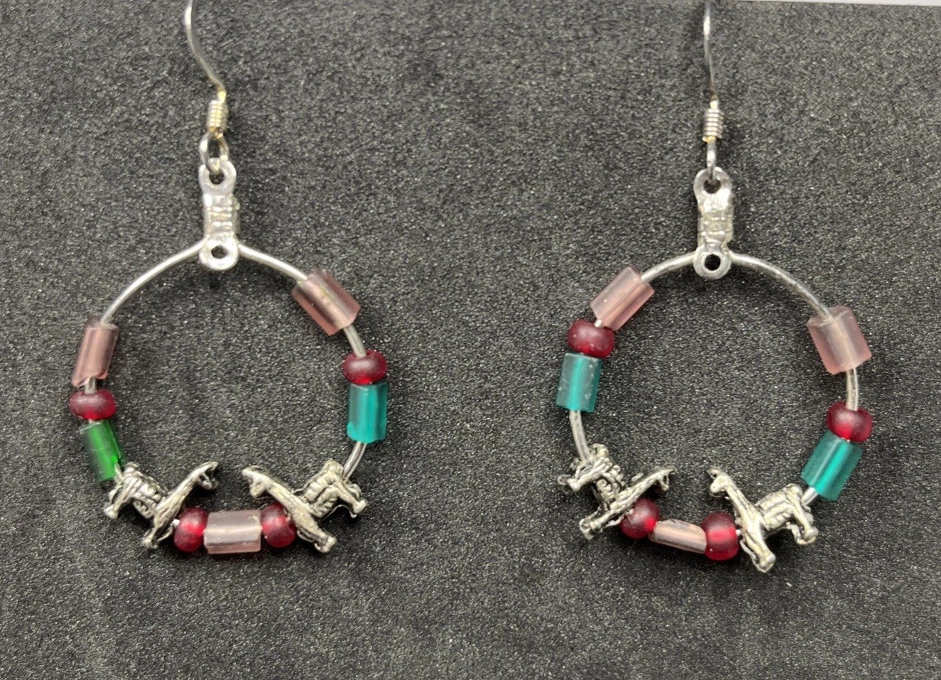 Vintage Llama Hoop Earrings Silver Tone Unsigned