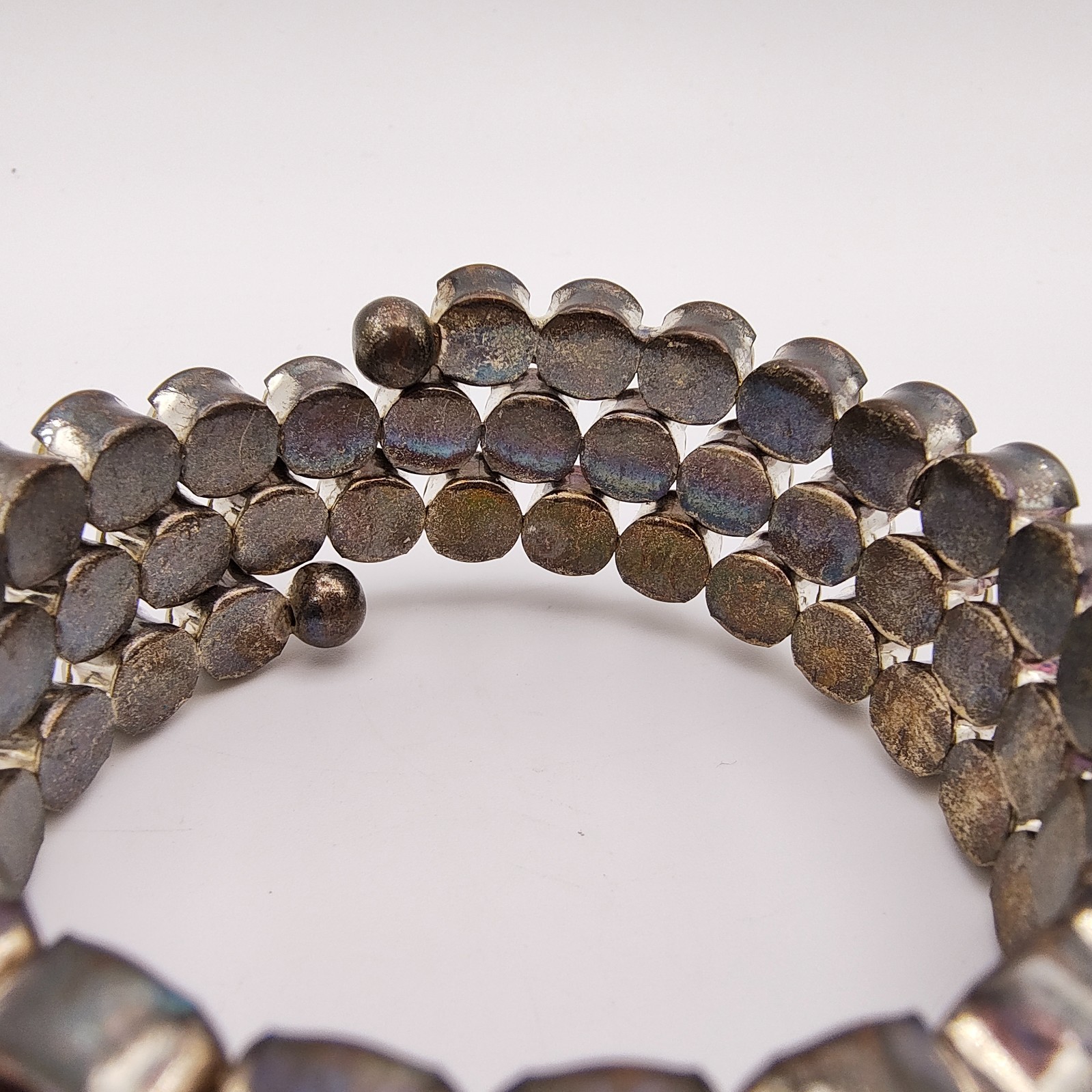 Vintage Art Deco Style Memory Wire Wrap Bracelet Glass Rhinestone Hollywood Glam