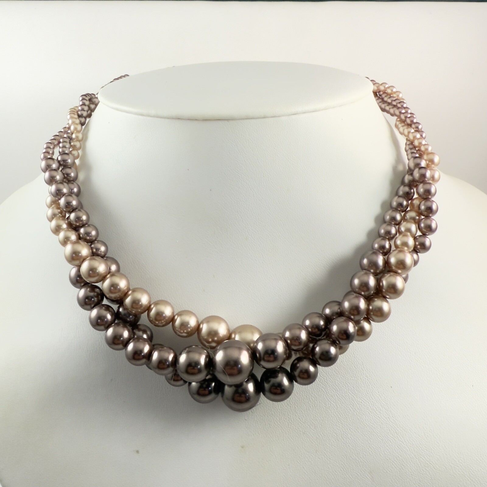 Vintage ROMAN Signed Beige & Bronze Color Faux Pearl Twisted Necklace 20″