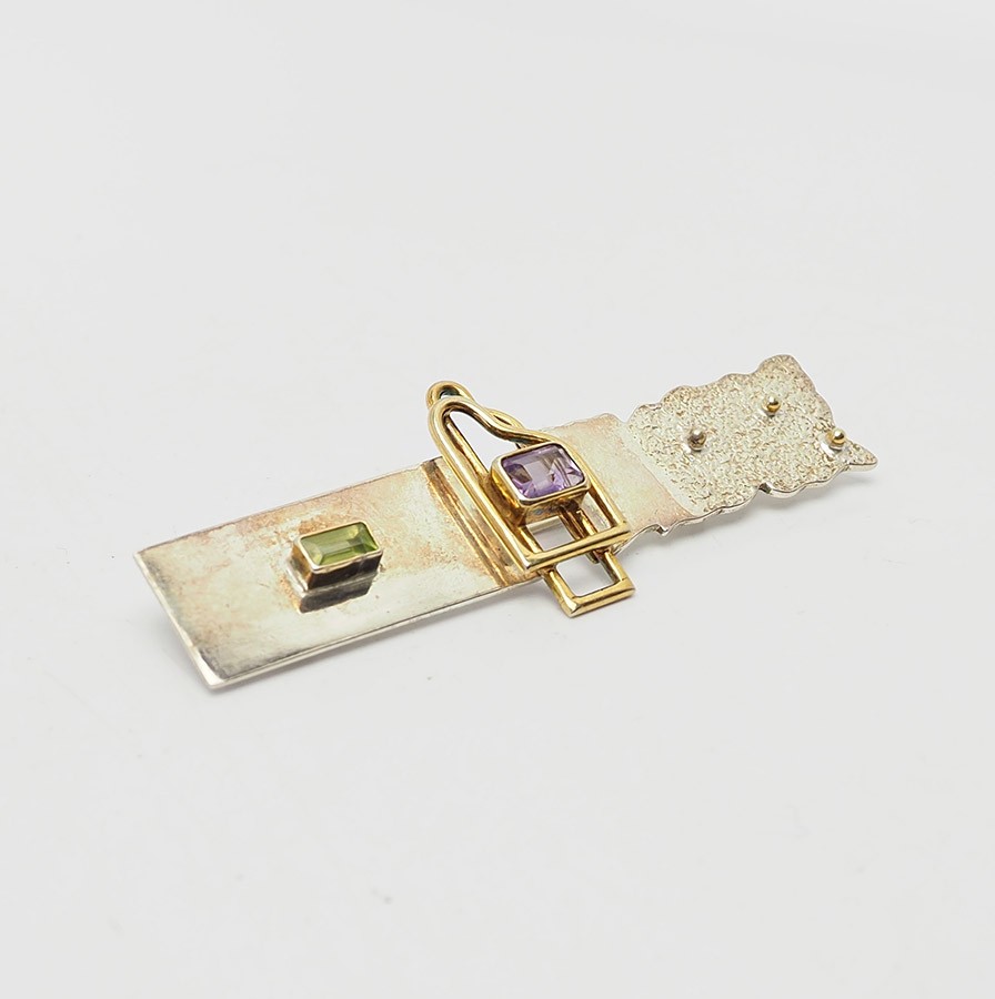 YES Studio vintage designer sterling silver amethyst abstract rectangle pin